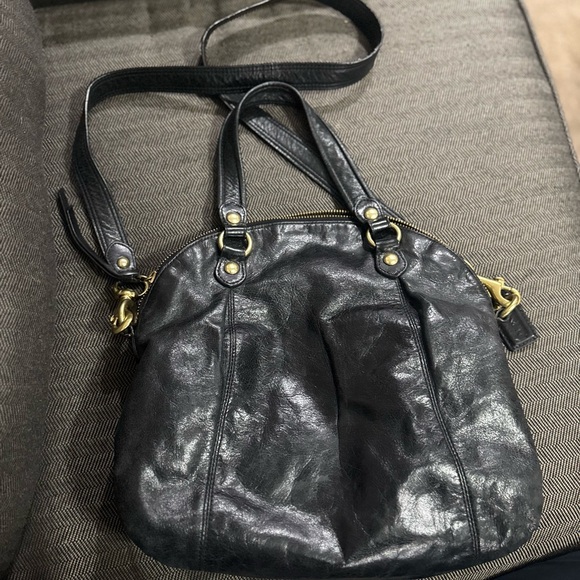 Coach Black Leather Tote with Gold Accents - Picture 3 of 5